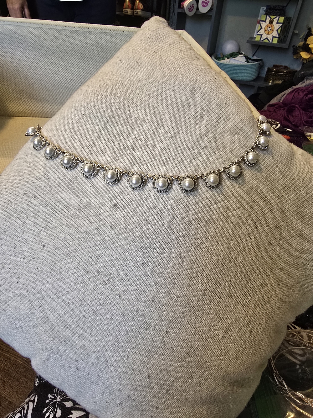 Silver Pearl Drop Choker Necklace - Elegant Women's Jewelry